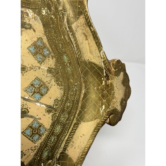 Mid Century Italian Blue GoHollywood Regency Florentine Serving Tray Wood 20x15" - Picture 5 of 16